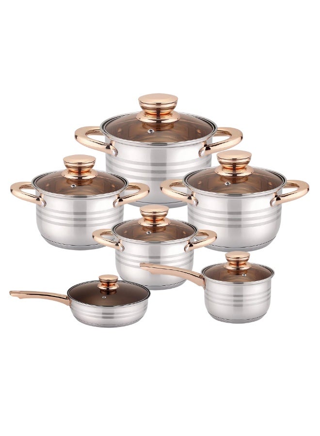 Olympia Stainless Steel 12-Piece Cookware Set - Casserole, Saucepan, Fry Pan | Heavy Duty With Stainless Steel Handle - Image 3