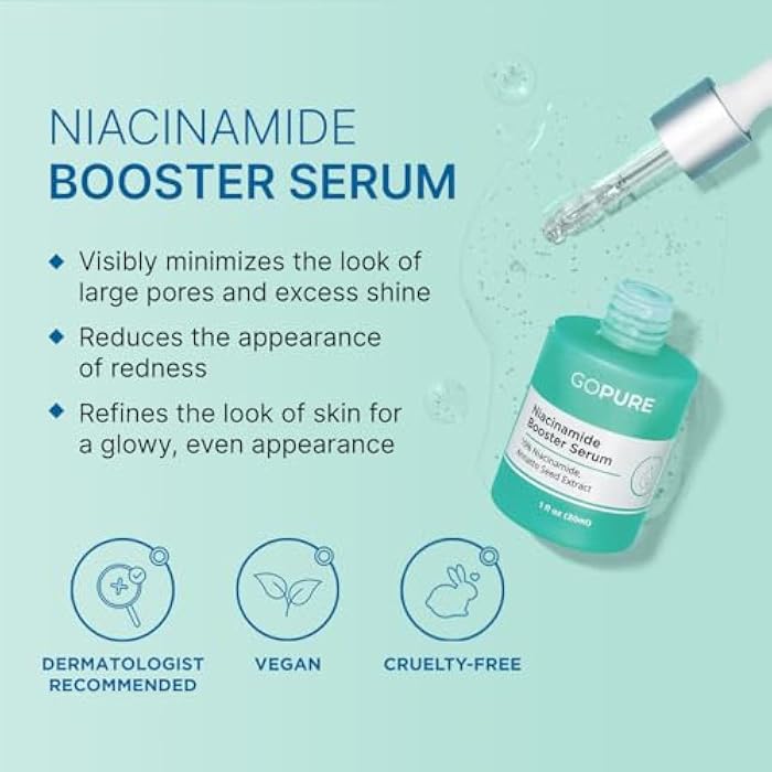 goPure 10% Niacinamide Serum Booster - Redness Reducing Skin Care, Reduces the Look of Skin Discoloration and Large Pores in Soothing Formula with Natural Extracts to Even Skin Tone - 1 fl oz - Image 2