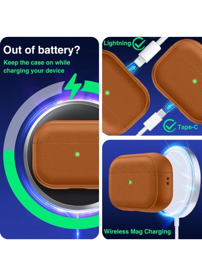 ALTRONE Compatible AirPods Pro 3 Cover (2025), Shock-Proof TPU & Litchi Faux Leather Protective Case with Keychain – For AirPods Pro / AirPods 3 Pro – Orange - Image 4