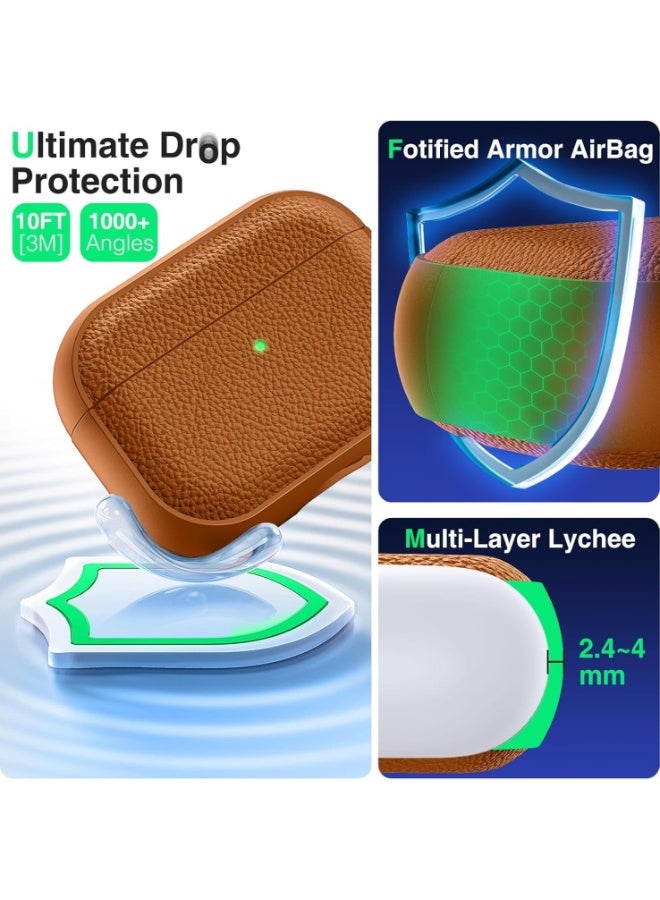 ALTRONE Compatible AirPods Pro 3 Cover (2025), Shock-Proof TPU & Litchi Faux Leather Protective Case with Keychain – For AirPods Pro / AirPods 3 Pro – Orange - Image 5