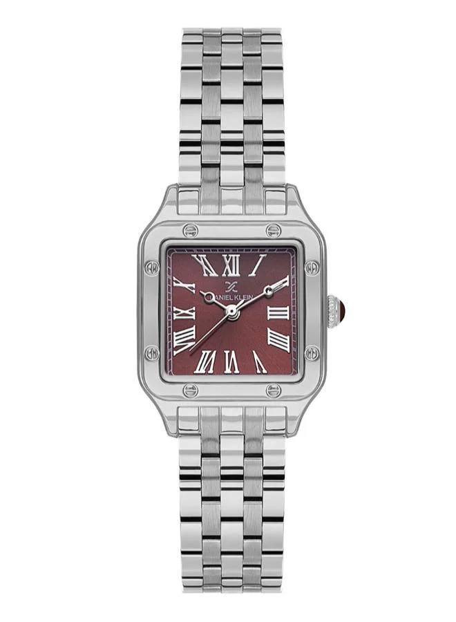 DANIEL KLEIN Women's Stainless Steel Silver Alloy Case Analog Dark Red Square Sunray Dial Japanese Quartz Premium 30 Meters Water Resistant