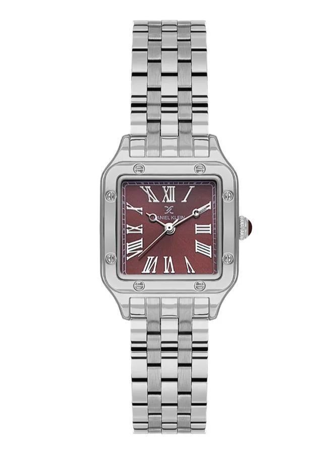 Daniel Klein Women's Stainless Steel Silver Alloy Case Analog Dark Red Square Sunray Dial Japanese Quartz Premium 30 Meters Water Resistant