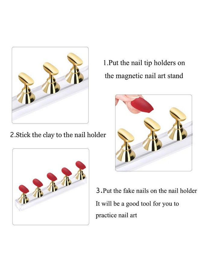 Etercycle Acrylic Nail Display Stand DIY Nail Crystal Holder Magnetic Practice Stands with Reusable Adhesive Putty Clay for False Nail Tip Manicure Tool (2 Sliver) - Image 4