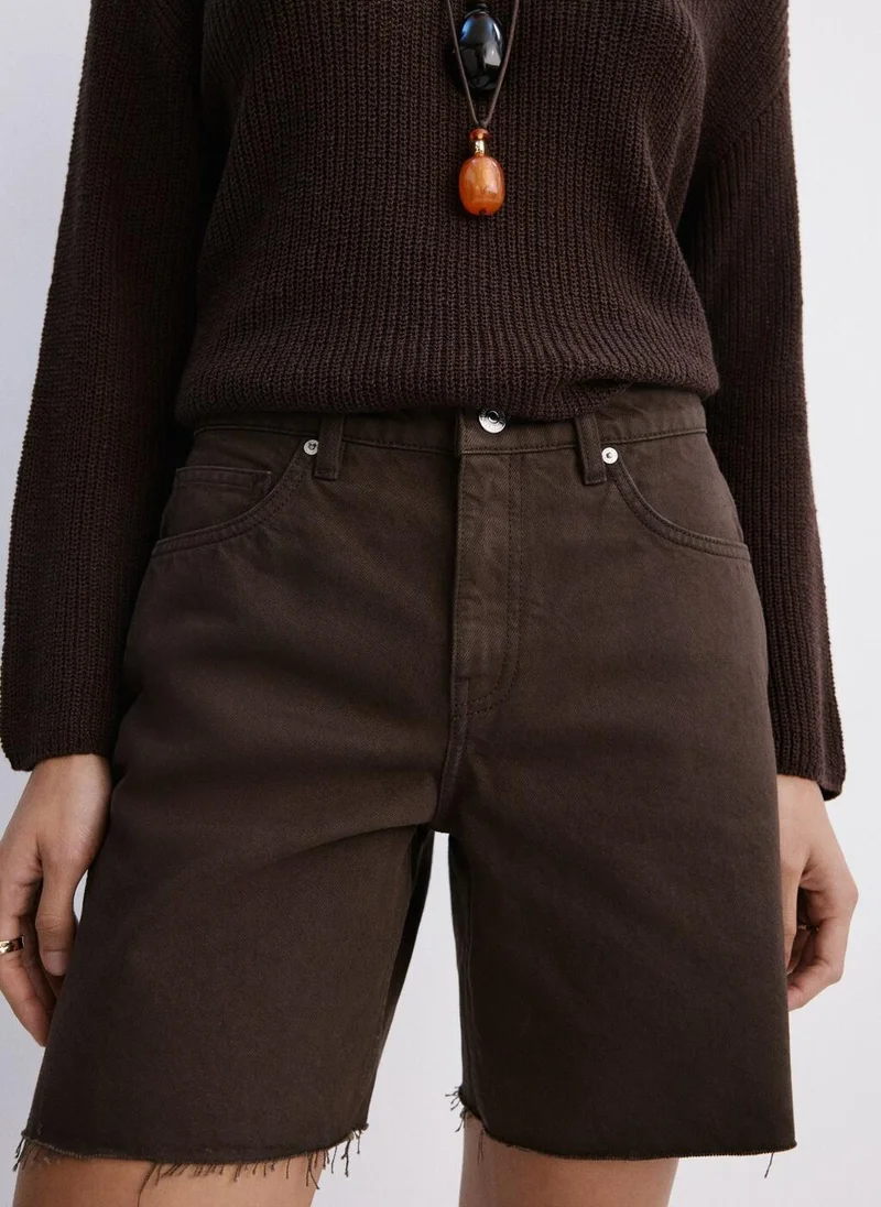 مانجو Straight Bermuda Shorts With Frayed Hem