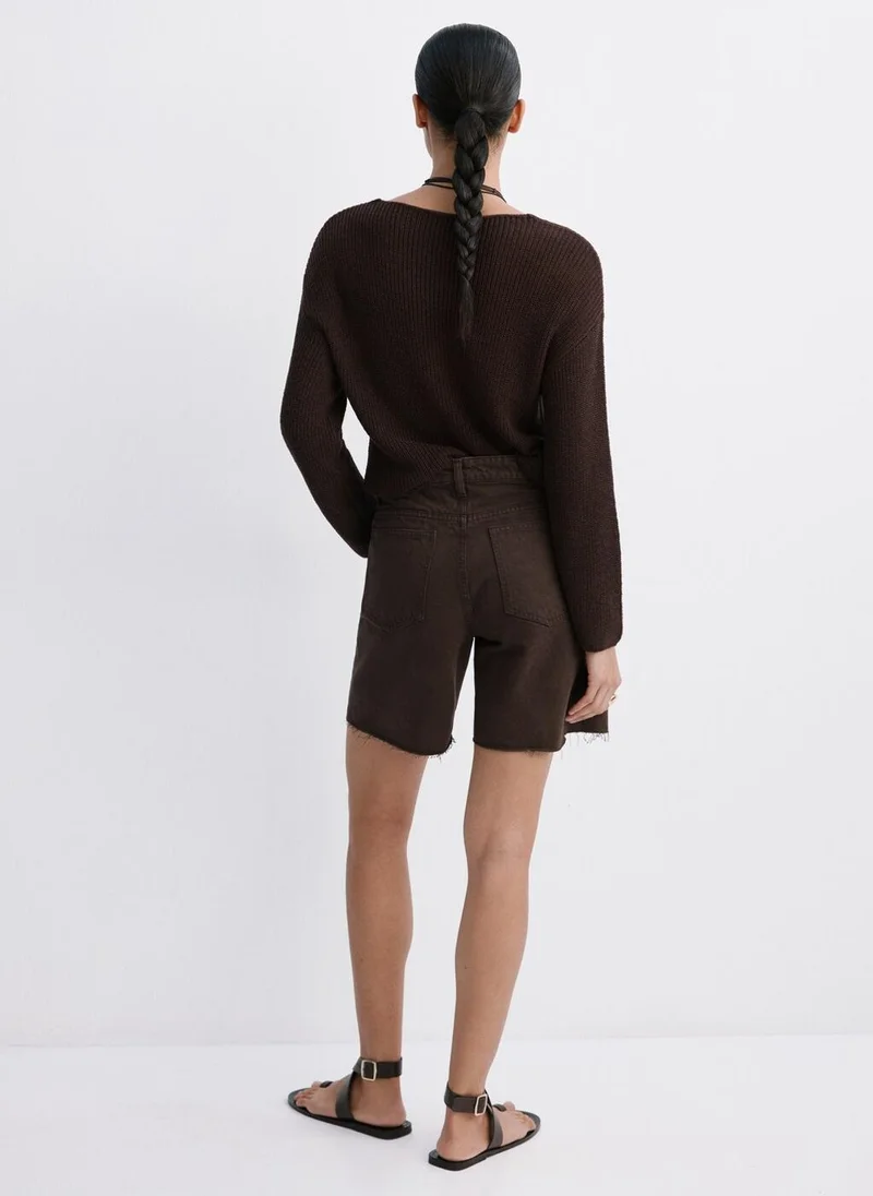 مانجو Straight Bermuda Shorts With Frayed Hem