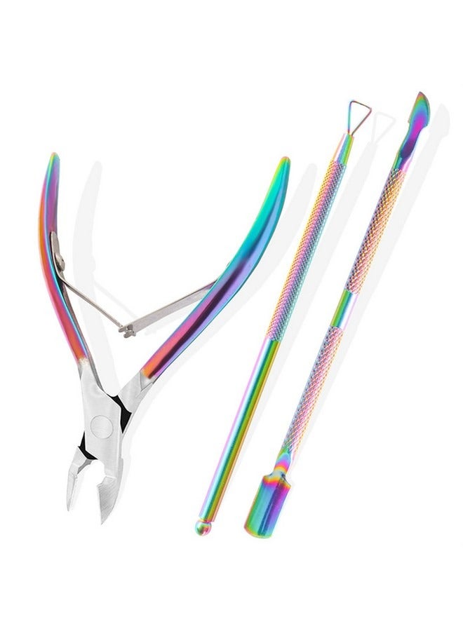 Beauenty 3 Pcs Cuticle Cutter, Cuticle Nippers with Cuticle Pusher, Professional Stainless Colorful Steel Cuticle Remover Tool Set for Manicure and Pedicure  - Image 1