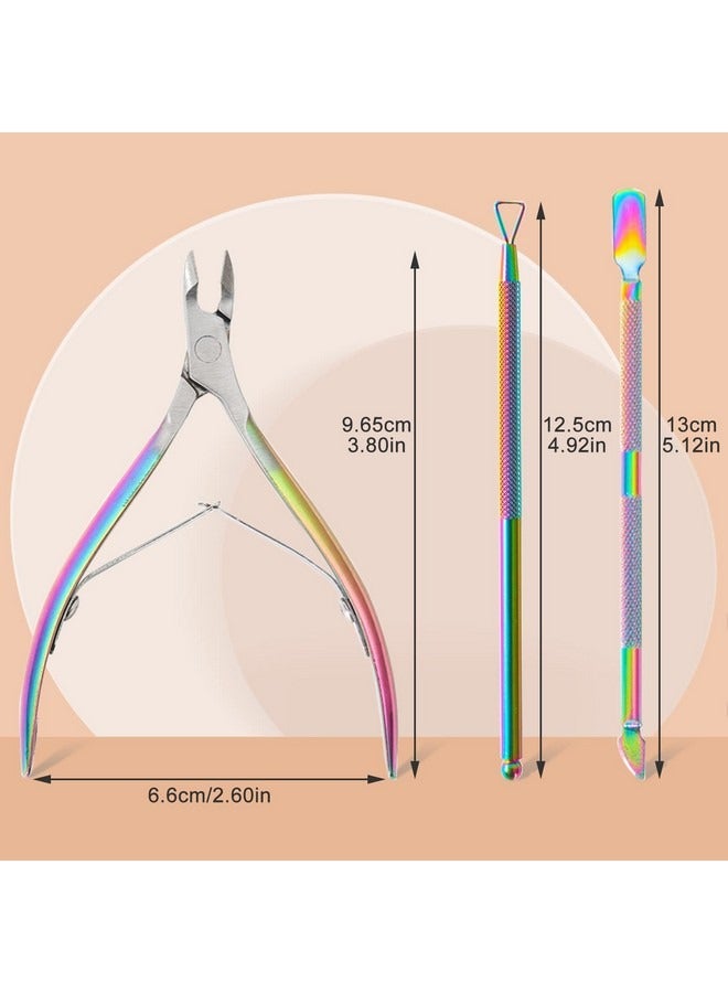 Beauenty 3 Pcs Cuticle Cutter, Cuticle Nippers with Cuticle Pusher, Professional Stainless Colorful Steel Cuticle Remover Tool Set for Manicure and Pedicure  - Image 4