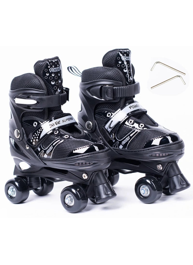 POWER - Adjustable Roller Skate Shoes 2-Rows 4-Wheels Size Large 39-42, Black - Image 1