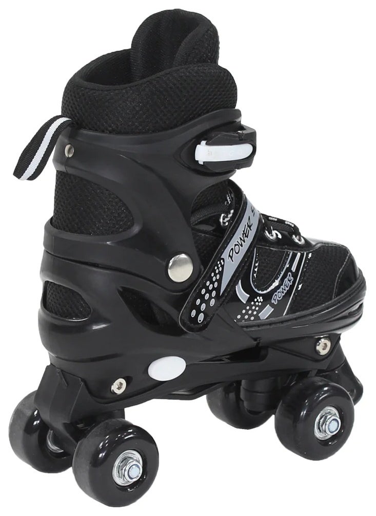POWER - Adjustable Roller Skate Shoes 2-Rows 4-Wheels Size Large 39-42, Black - Image 1