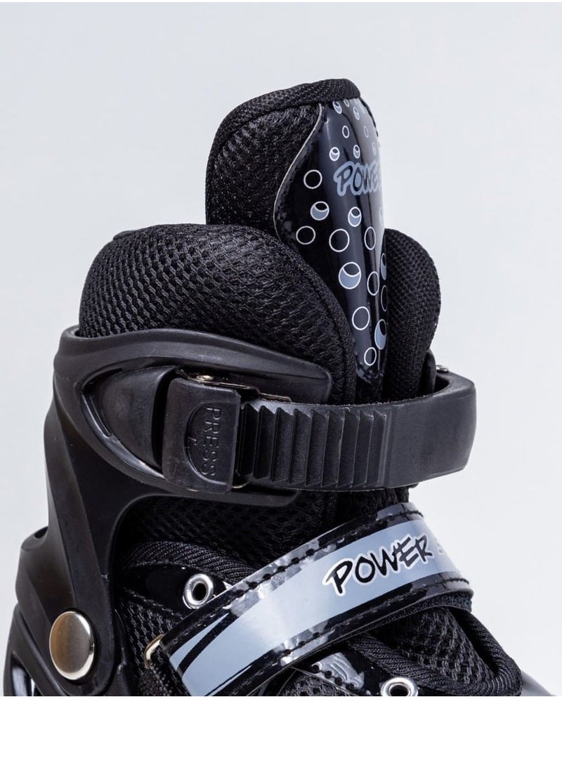 POWER - Adjustable Roller Skate Shoes 2-Rows 4-Wheels Size Large 39-42, Black - Image 1