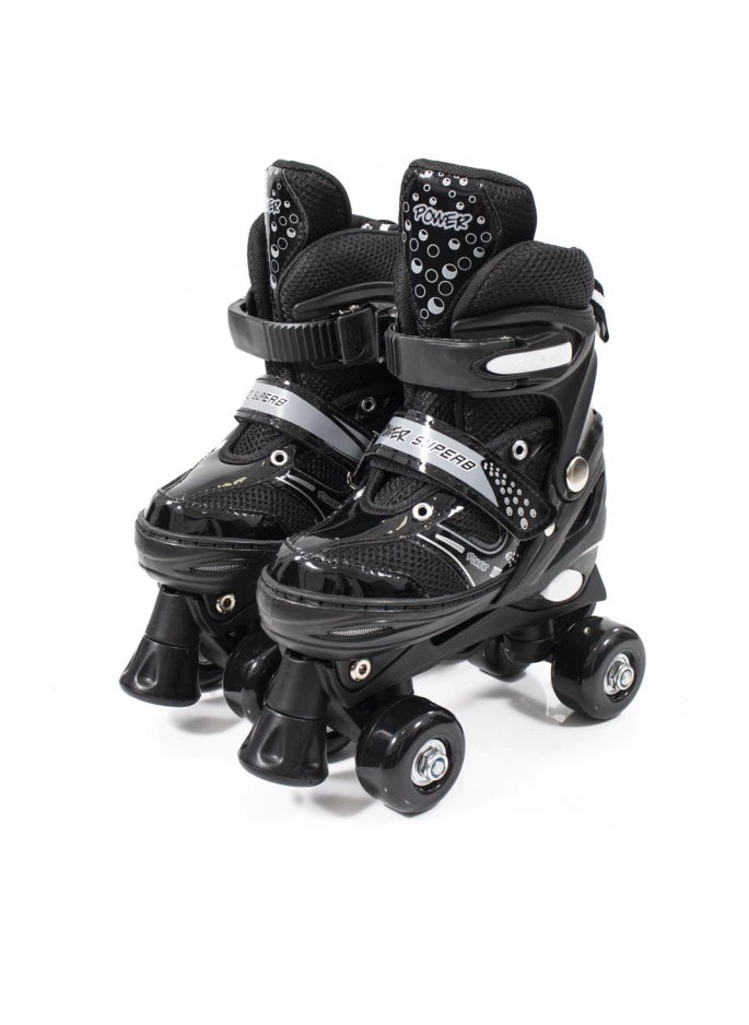 POWER - Adjustable Roller Skate Shoes 2-Rows 4-Wheels Size Large 39-42, Black - Image 1