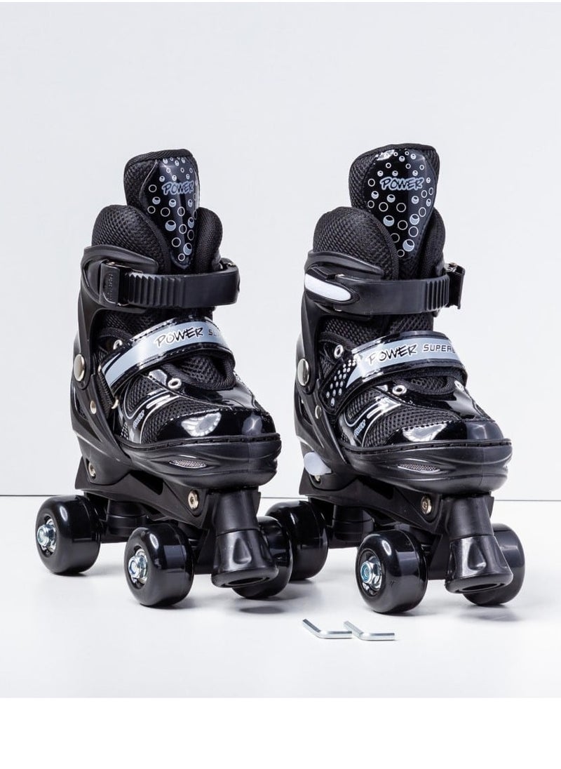POWER - Adjustable Roller Skate Shoes 2-Rows 4-Wheels Size Large 39-42, Black - Image 1