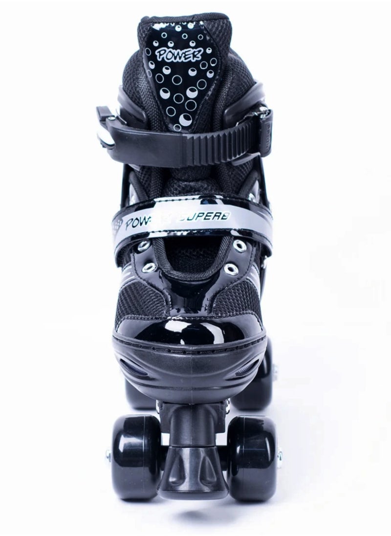 POWER - Adjustable Roller Skate Shoes 2-Rows 4-Wheels Size Large 39-42, Black - Image 1