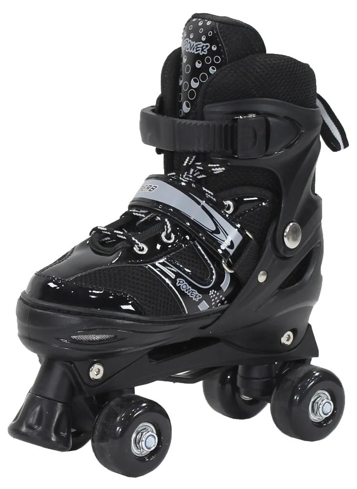 POWER - Adjustable Roller Skate Shoes 2-Rows 4-Wheels Size Large 39-42, Black - Image 1