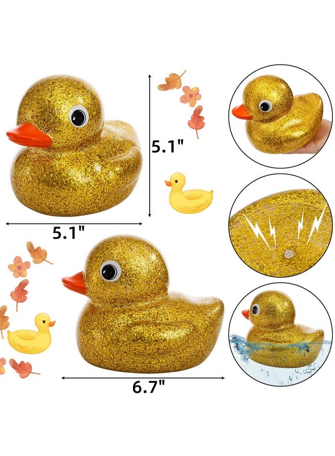 Goaste 2 Pack Giant Glitter Rubber Ducks, 6.7 Inch Big Yellow Ducky, Large Sparkly Toy Duckies with Squeaky Sound, Bathtub Floating Rubber Ducks for Baby Shower, Birthday Party, Summer Beach - Image 2