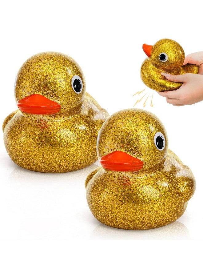 Goaste 2 Pack Giant Glitter Rubber Ducks, 6.7 Inch Big Yellow Ducky, Large Sparkly Toy Duckies with Squeaky Sound, Bathtub Floating Rubber Ducks for Baby Shower, Birthday Party, Summer Beach - Image 1