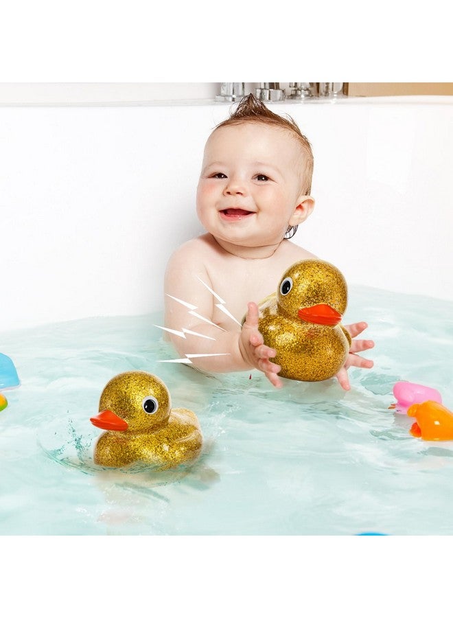 Goaste 2 Pack Giant Glitter Rubber Ducks, 6.7 Inch Big Yellow Ducky, Large Sparkly Toy Duckies with Squeaky Sound, Bathtub Floating Rubber Ducks for Baby Shower, Birthday Party, Summer Beach - Image 5