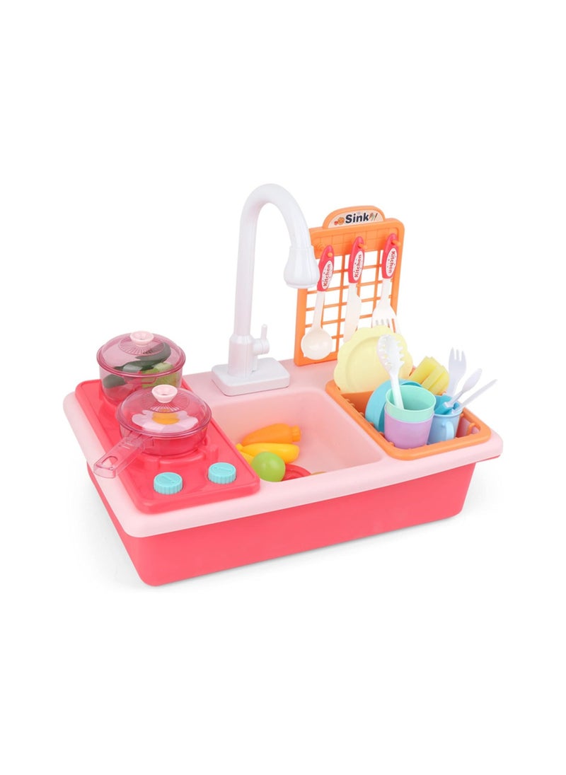 Party with Emma Play Kitchen Sink Pretend Play Kitchen Sink Toys with Play Cooking Stove Pot and Pan Dish Rack Utensils Tableware Accessories for Toddlers Kids (Pink)  - Image 1