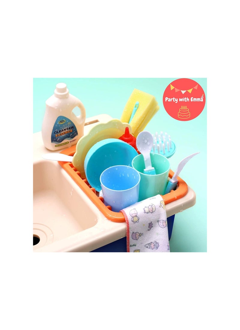 Party with Emma Play Kitchen Sink Pretend Play Kitchen Sink Toys with Play Cooking Stove Pot and Pan Dish Rack Utensils Tableware Accessories for Toddlers Kids (Pink)  - Image 3