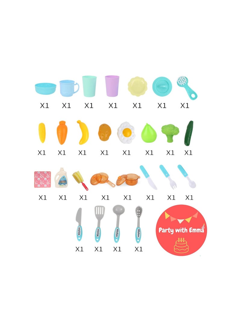 Party with Emma Play Kitchen Sink Pretend Play Kitchen Sink Toys with Play Cooking Stove Pot and Pan Dish Rack Utensils Tableware Accessories for Toddlers Kids (Pink)  - Image 2