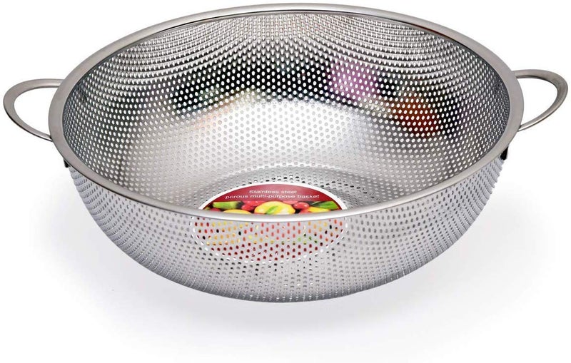 Krupasadhya Stainless Steel MicroPerforated Colander Kitechen Strainer Sieve with Handle Rice Washing Baskets Large 5 Quart Bowel PastaRice FruitVegetable Drainer Silver - Image 1