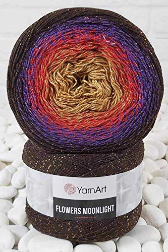 YarnArt Flowers Moonlight Glitter Cotton Yarn Soft Rainbow Crochet Metallic Lurex handknit Shiny Silvery Cake Multicolor Cotton 1 Skein Weight 917oz Lenght 3937 inches 1 Fine Yarn 3265