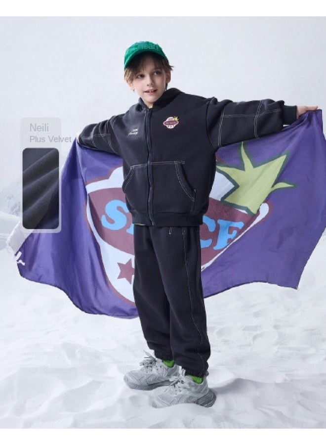 مكد 【أعلى + بنطلون】mqd مجموعة هودي للأولاد الأكبر سنًا بأسلوب أكاديمي ربيعي/خريفي - Image 1