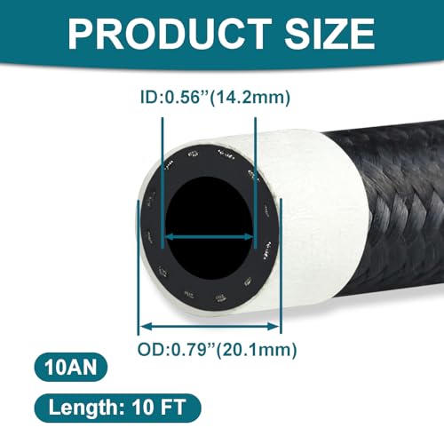 VWTNI 10AN Fuel Line 10AN CPE Fuel Hose 10FT TransmissionOil Cooler Lines Nylon Braided Fuel Line Hose - Image 3