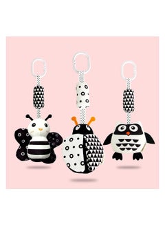 KASTWAVE Hanging Rattle Toys, High Contrast Baby Toys and Plush Stroller Toys, Newborn Car Seat Toys with Black and White Cartoon Shapes Ladybug, Bee & Owl for Babies 0-36 Months (3 Pack)  - Image 2