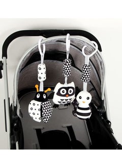 KASTWAVE Hanging Rattle Toys, High Contrast Baby Toys and Plush Stroller Toys, Newborn Car Seat Toys with Black and White Cartoon Shapes Ladybug, Bee & Owl for Babies 0-36 Months (3 Pack)  - Image 3