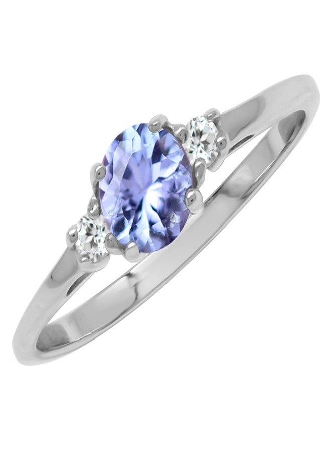 Silvershake Petite Genuine Tanzanite and White Topaz 925 Sterling Silver Promise Ring Size 5.5 - Image 1