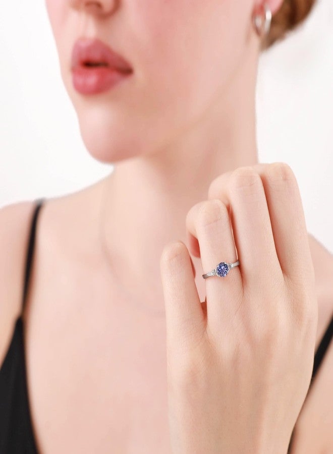 Silvershake Petite Genuine Tanzanite and White Topaz 925 Sterling Silver Promise Ring Size 5.5 - Image 2