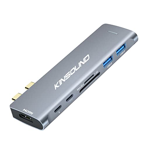 Kinsound 7-in-2 USB C Hub Adapter | 4K HDMI Thunderbolt 3 PD 3.0 SD/TF Card Reader 2 USB 3.0 Ports | Type C Multiport Hub Compatible with MacBook Pro 2016 2017 2018 MacBook Air & More | Space Grey - Image 1