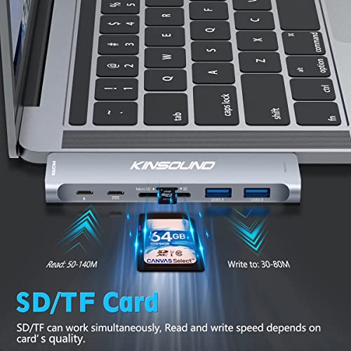 Kinsound 7-in-2 USB C Hub Adapter | 4K HDMI Thunderbolt 3 PD 3.0 SD/TF Card Reader 2 USB 3.0 Ports | Type C Multiport Hub Compatible with MacBook Pro 2016 2017 2018 MacBook Air & More | Space Grey - Image 4