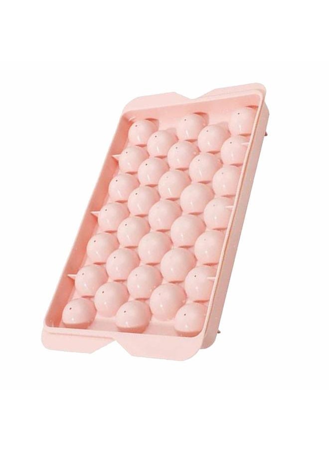 Thoraya - 33 Grid Ice Tray with Lid Compact Freezing Balls Mold PP Plastic Sphere Ice Cube Maker for Home Use Pink - Image 1