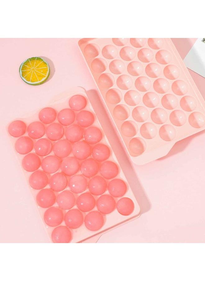 Thoraya - 33 Grid Ice Tray with Lid Compact Freezing Balls Mold PP Plastic Sphere Ice Cube Maker for Home Use Pink - Image 1