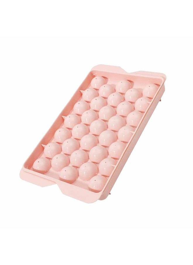 Thoraya - 33 Grid Ice Tray with Lid Compact Freezing Balls Mold PP Plastic Sphere Ice Cube Maker for Home Use Pink - Image 1