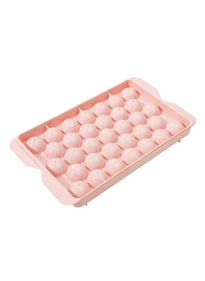 Thoraya - 33 Grid Ice Tray with Lid Compact Freezing Balls Mold PP Plastic Sphere Ice Cube Maker for Home Use Pink - Image 1