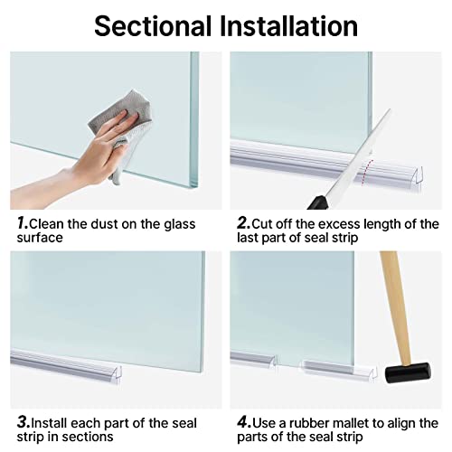 AmazerBath 3 PCS Shower Door Bottom Seal for 3/8 Inch Glass - (15.75 Inches x 3), 3 Section Segmented Shower Installation Kit Frameless Glass Door Seal Strip - Image 5