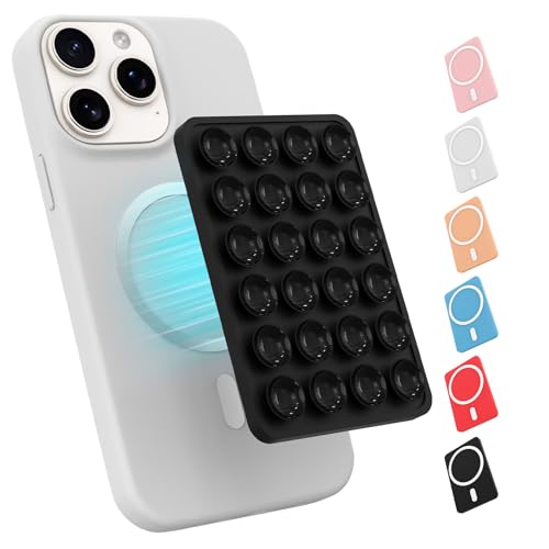 OPOM Magnetic Suction Phone Mount for MagSafe Case,Silicone Sticky Phone Grip Holder for iPhone,Removable Hands-Free Selfie/Video for TikTok & Instagram Influencer/Creator (Black) - Image 1