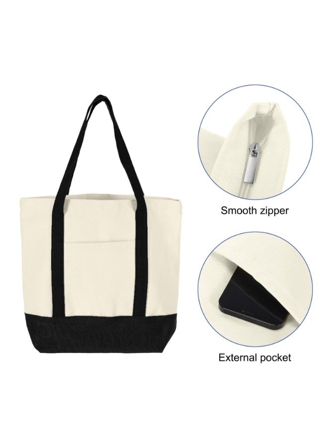 2-Pack Canvas Tote Bags with Zipper, Reusable Shopping Bag with External Pocket - Image 4