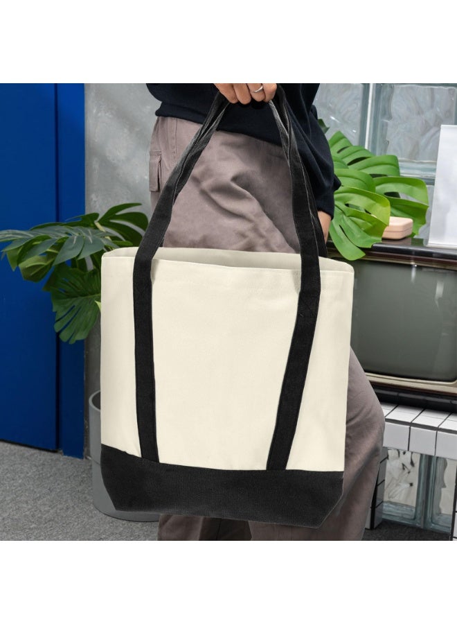 2-Pack Canvas Tote Bags with Zipper, Reusable Shopping Bag with External Pocket - Image 3