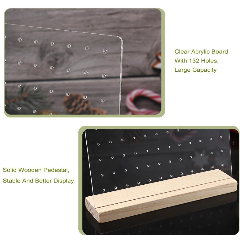 JUXYES Pack of 2 Clear Acrylic Enamel Pin Display Stand with Wooden Base. Tabletop Pin Organizer Display Storage Stand. Hold Up To 132 Pins - Image 3