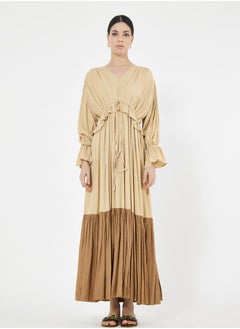 House of Moda Color Block Empire Waist Ruffle Trim Maxi Dress by Styli  - Image 4