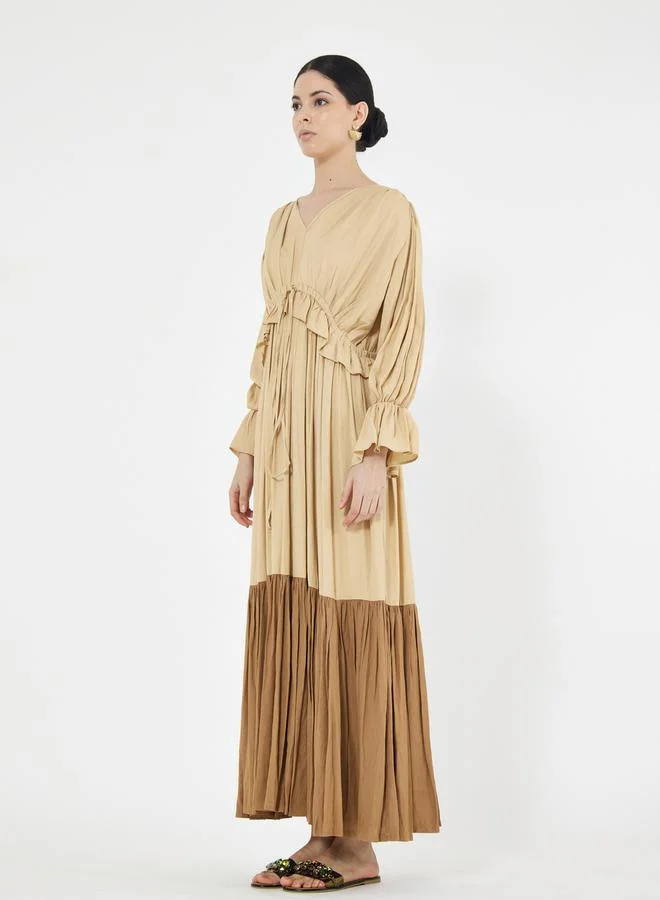 هاوس اوف مودا Color Block Empire Waist Ruffle Trim Maxi Dress by Styli