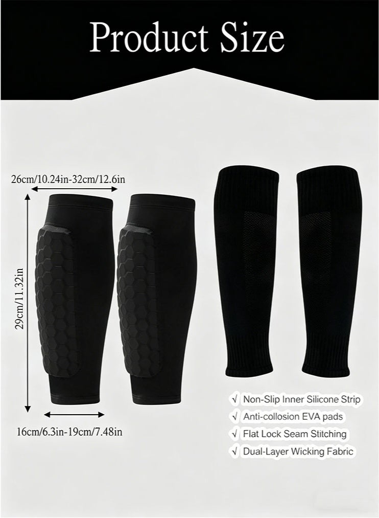 meayul 2 Pairs Shin Guards Football, Soccer Shin Pads with Honeycomb Pads, Elastic  Shin Protector for Teenagers and Aldult, Breathable Football Sock Sleeve for Football, Hockey, Fitness, Soccer Gam - Image 2