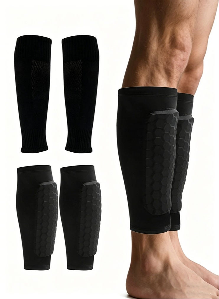 meayul 2 Pairs Shin Guards Football, Soccer Shin Pads with Honeycomb Pads, Elastic  Shin Protector for Teenagers and Aldult, Breathable Football Sock Sleeve for Football, Hockey, Fitness, Soccer Gam - Image 1