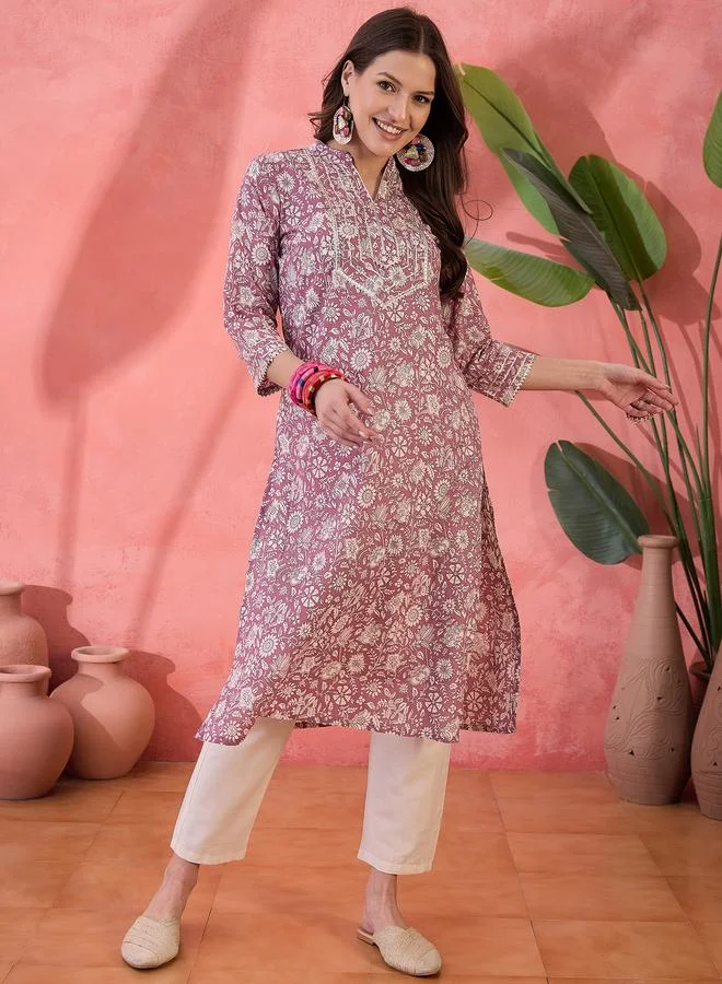 sanskrutihomes Sanskrutihomes Printed Floral Kurta with Side Slit Detail