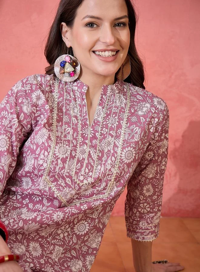 sanskrutihomes Sanskrutihomes Printed Floral Kurta with Side Slit Detail