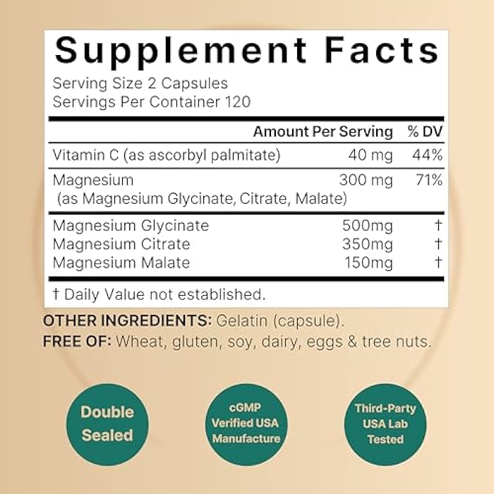 NatureBell Magnesium Complex for Women & Men 1,000mg Per Serving – 240 Capsules – Triple Magnesium Complex with Glycinate, Citrate & Malate – Chelated & Purified – Non‑GMO, Filler Free - Image 3
